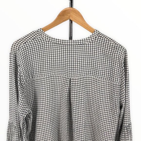 Madewell Bell Sleeve Button Down Shirt Blouse in Black White Windowpane size L - Picture 8 of 15